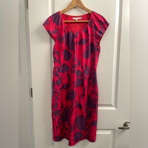 Boden | Silk Cap Sleeve Purple Red Floral Dress
